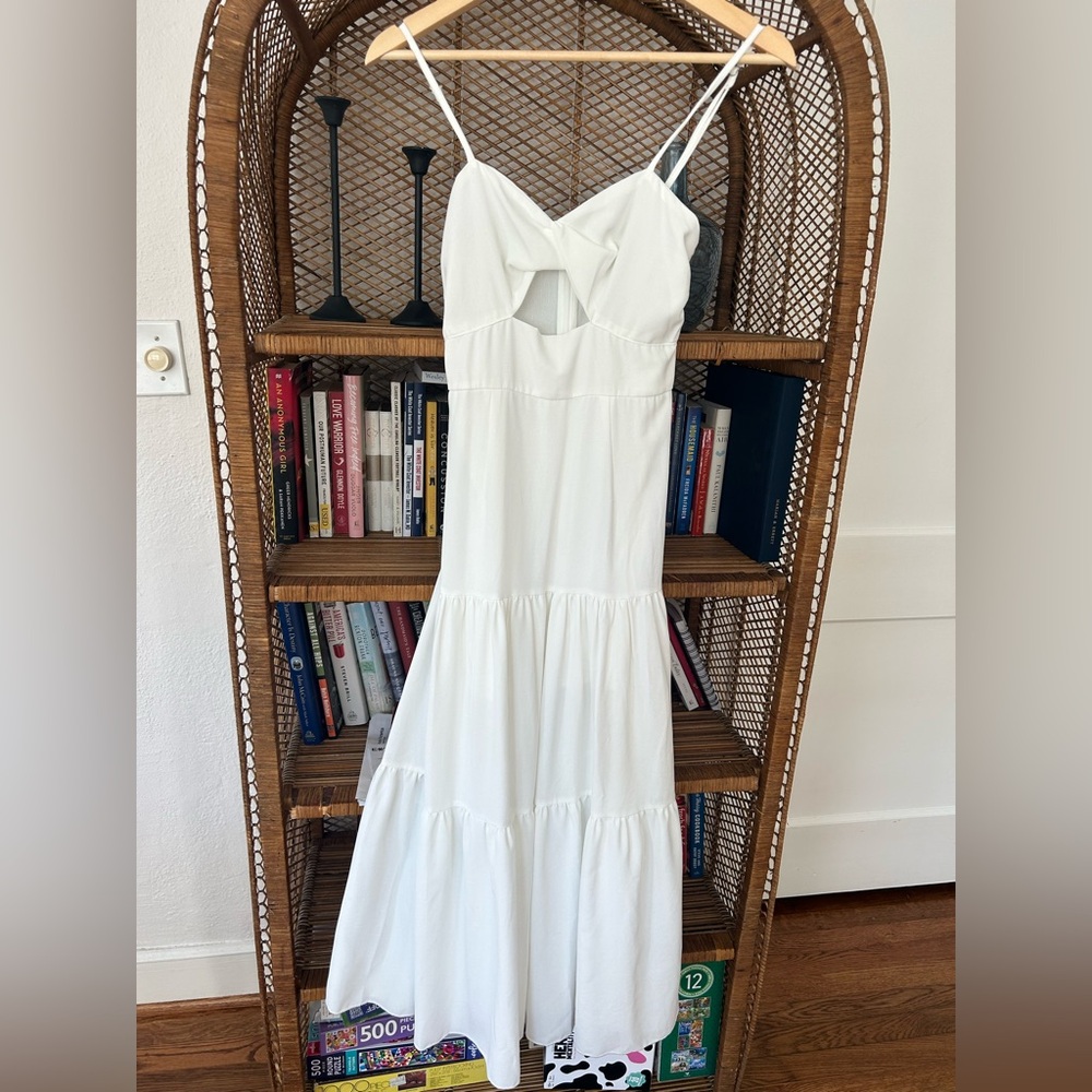 White Twist Front Cut Maxi Dress Ruffle Hem